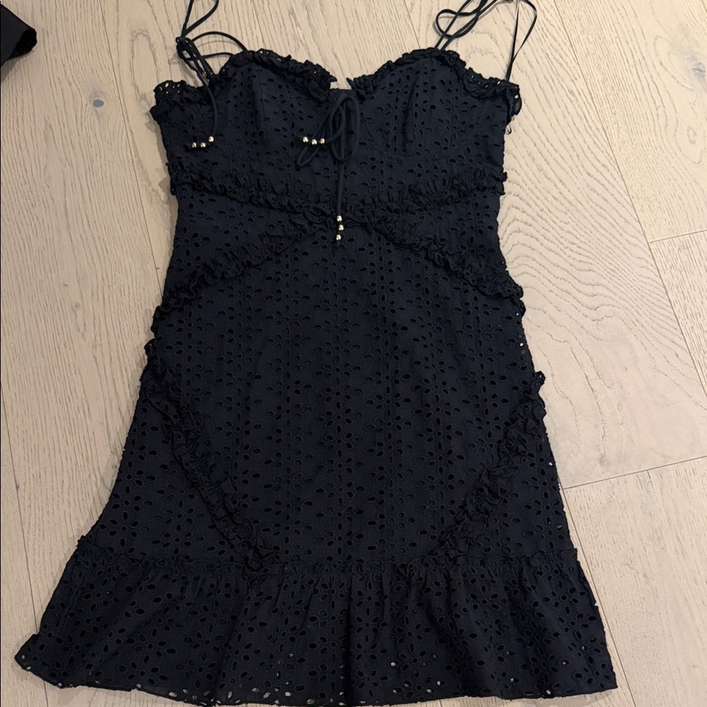 Black Eyelet Tie-Front Mini Dress